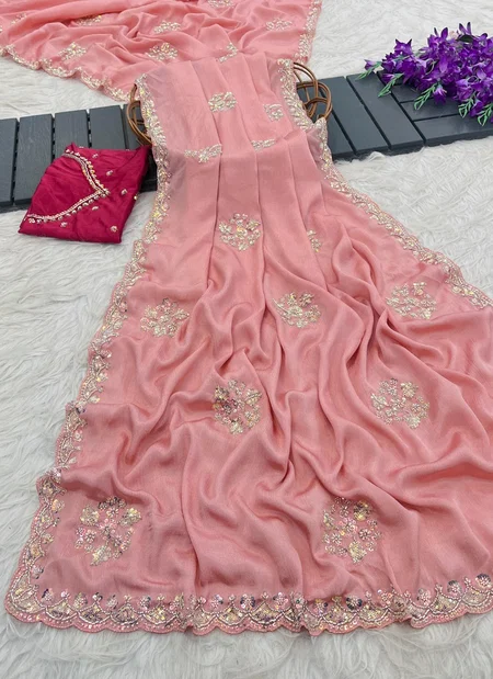 Ktd 2098 Chinon fabric and Beeds Work Saree Collections
